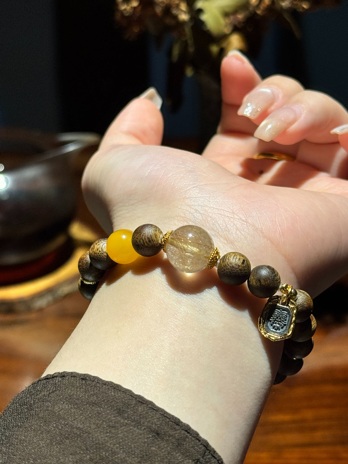 Earth Stability natural Huidong Green Kynam agarwood grounding bracelet - image 5