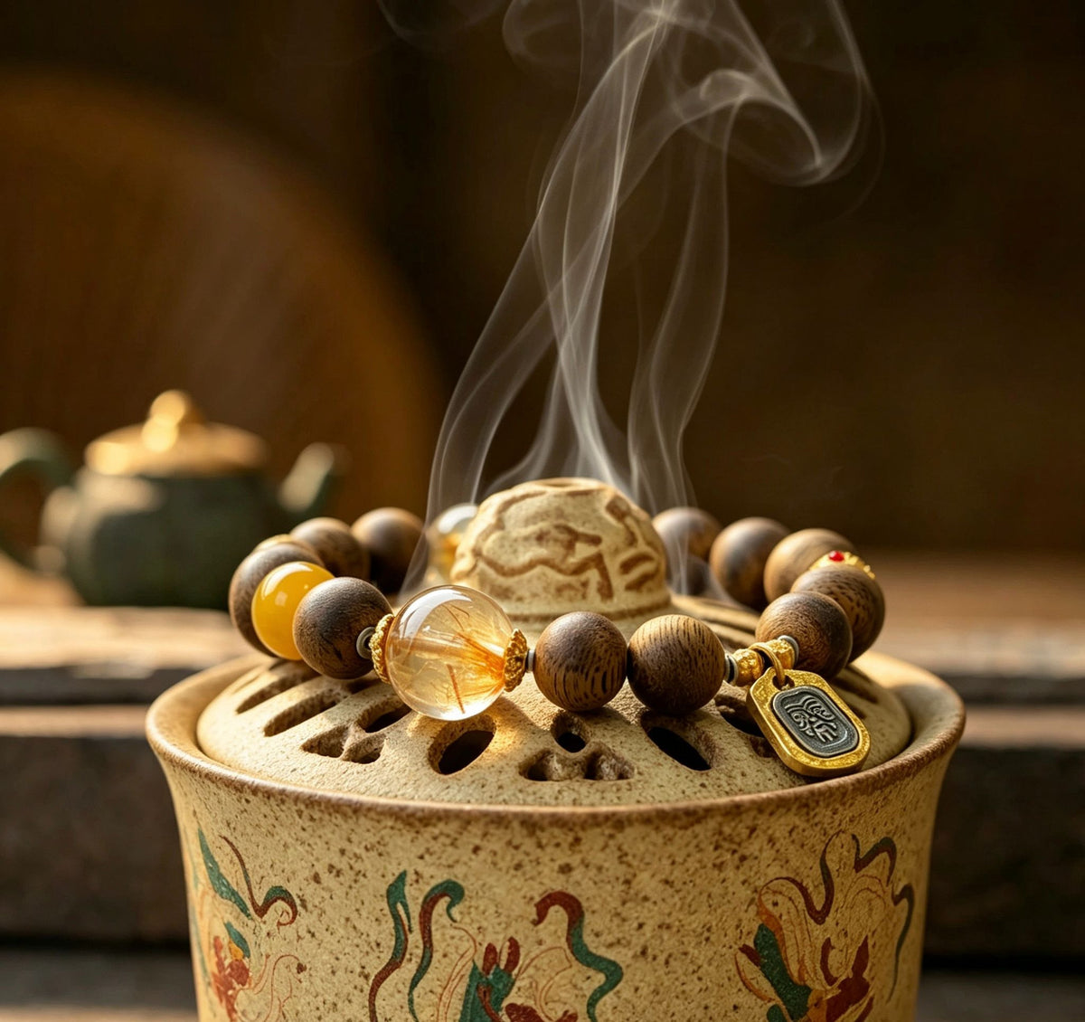 Earth Stability natural Huidong Green Kynam agarwood grounding bracelet - image 4